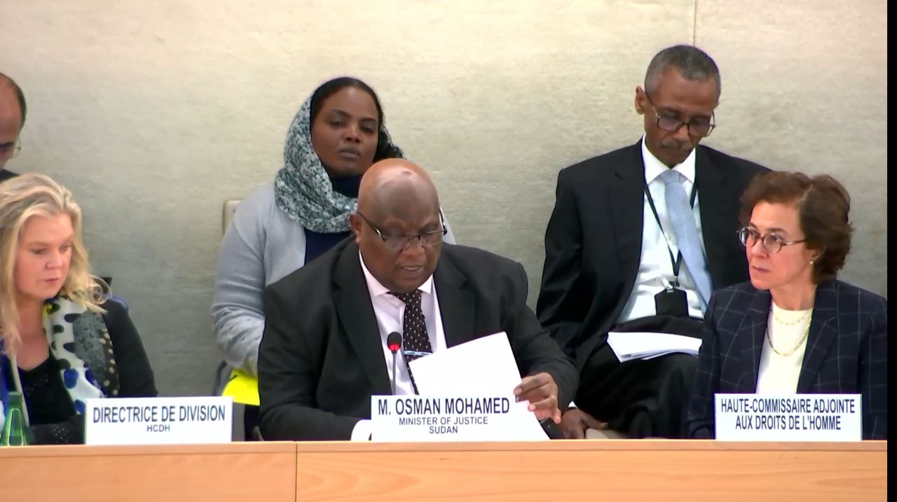 وزير العدل  يقدم بيان السودان امام جلسة الحوار التفاعلي بشأن حالة حقوق الإنسان في السودان في مجلس حق